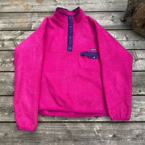 Vintage 90s Patagonia Snap Fleece Sweater Large Pink